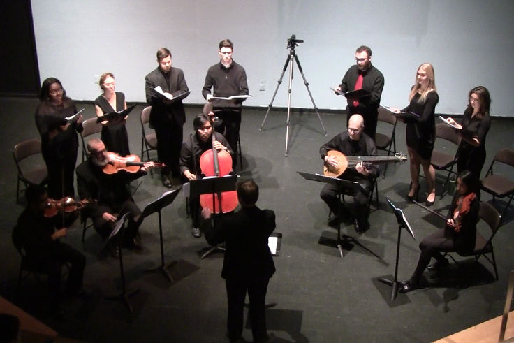 Photograph of a performance given by students of the Musical Rhetoric Workshop.