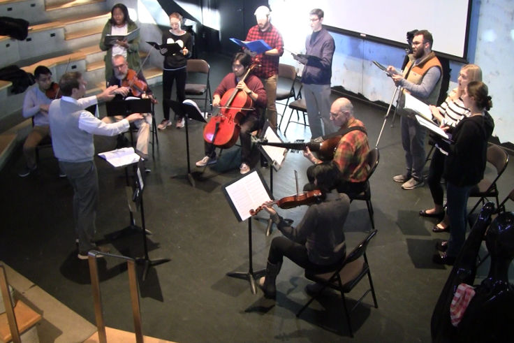 Photograph of a rehearsal at the Musical Rhetoric Workshop.